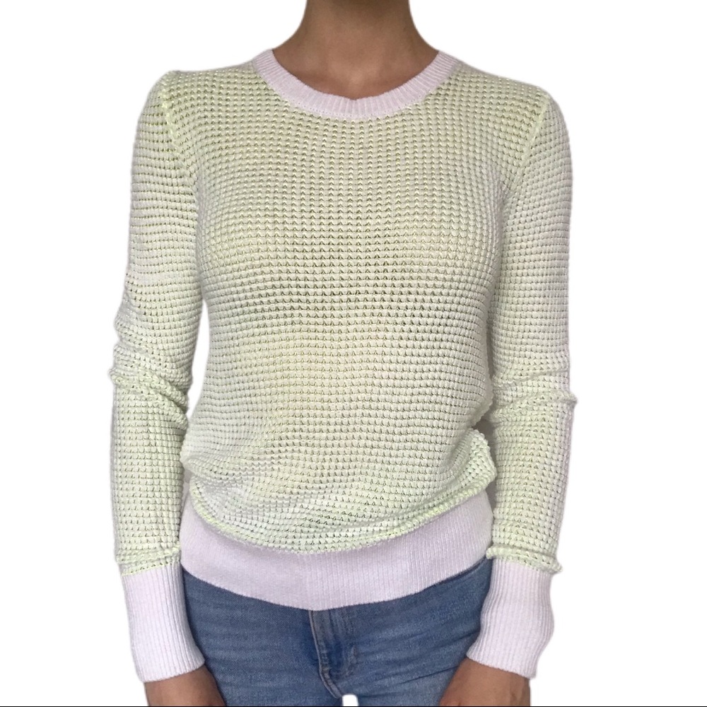 Long sleeve neon yellow & white crew neck sweater